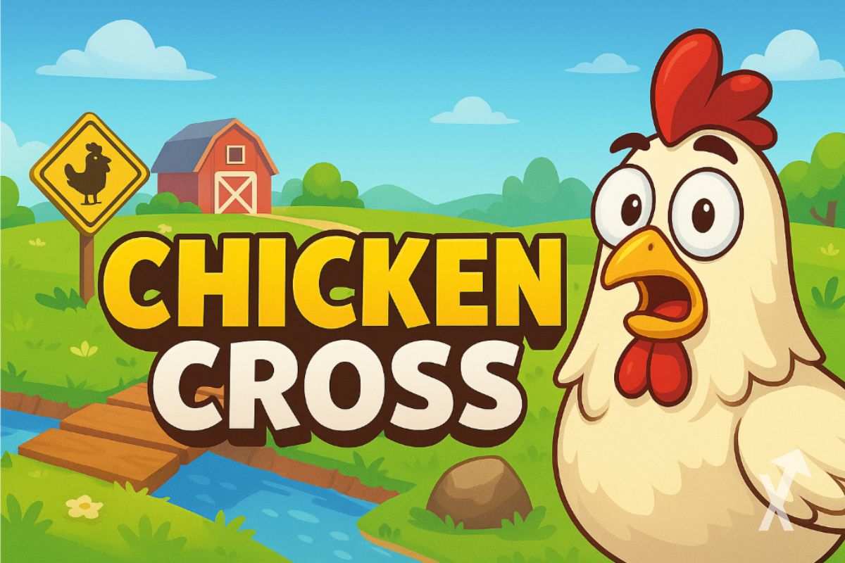 Cubierta para Chicken cross casino juego con un pollo y un fondo en la granja