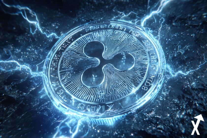 Moneda XRP futurista con energía eléctrica.
