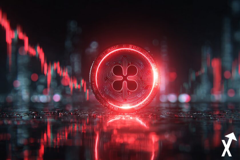 Criptomoneda XRP roja en gráfico descendente.