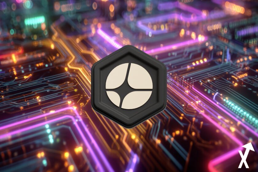 Criptomoneda aster en blockchain gris.