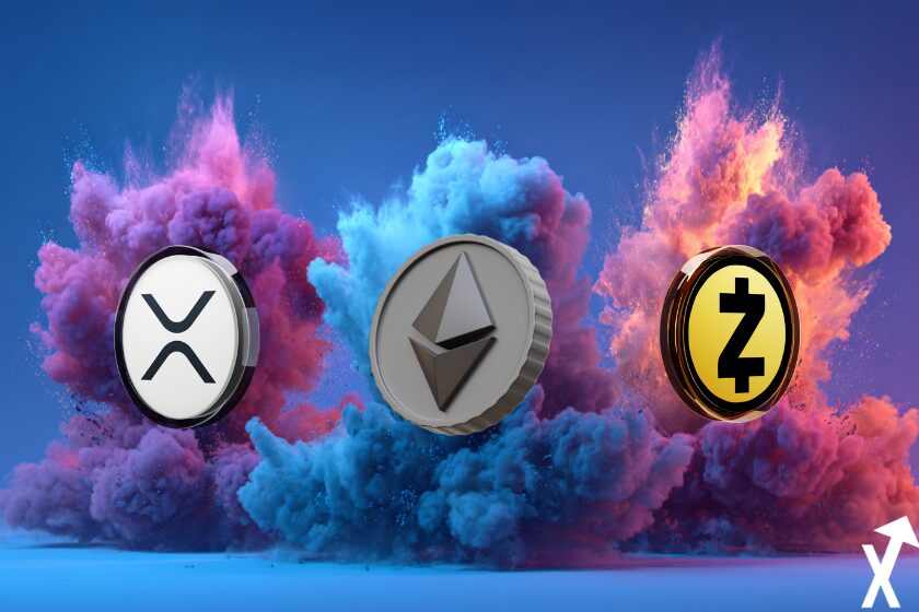 Criptomonedas en explosión de color.