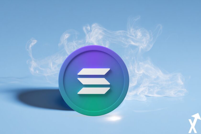 Criptomoneda Solana en azul y verde.