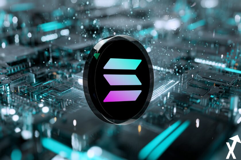 Criptomoneda Solana en colores vibrantes.