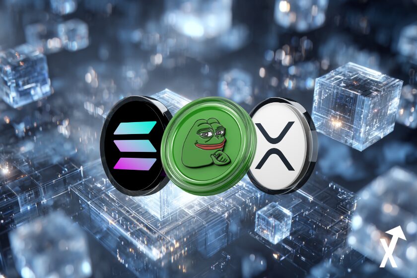 Monedas Solana, Pepe y XRP.
