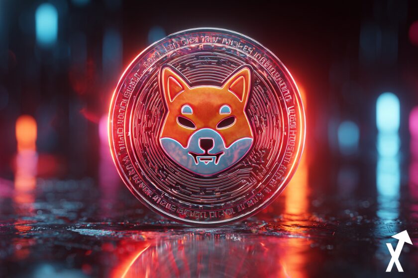 Criptomoneda Shiba Inu en rojo.
