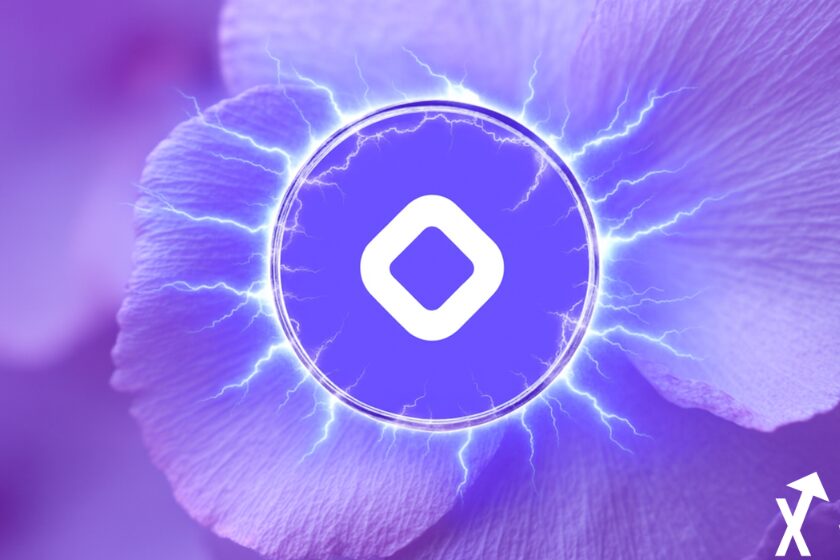 "Moneda eléctrica violeta en fondo blanco"