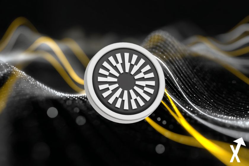 Moneda criptográfica MNTL en blanco y negro