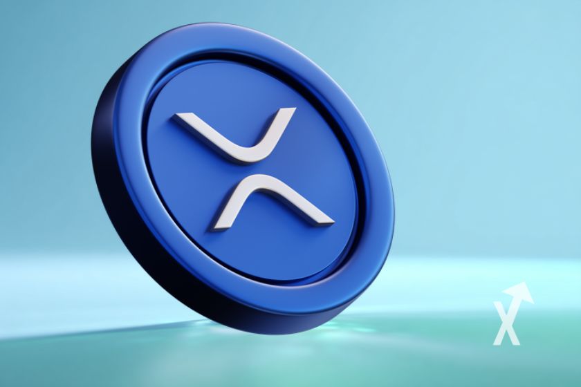 "Moneda XRP azul en fondo celeste"