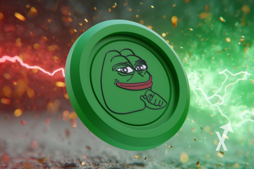 Moneda PEPE en fondo verde.
