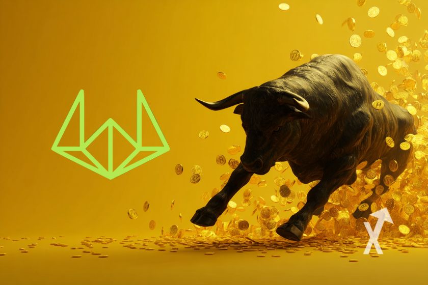 Toro amarillo con explosión y logo Wintermute.