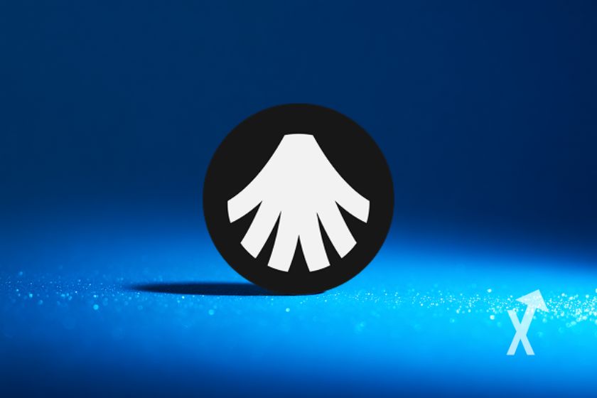 Logo Allora azul con luz brillante.