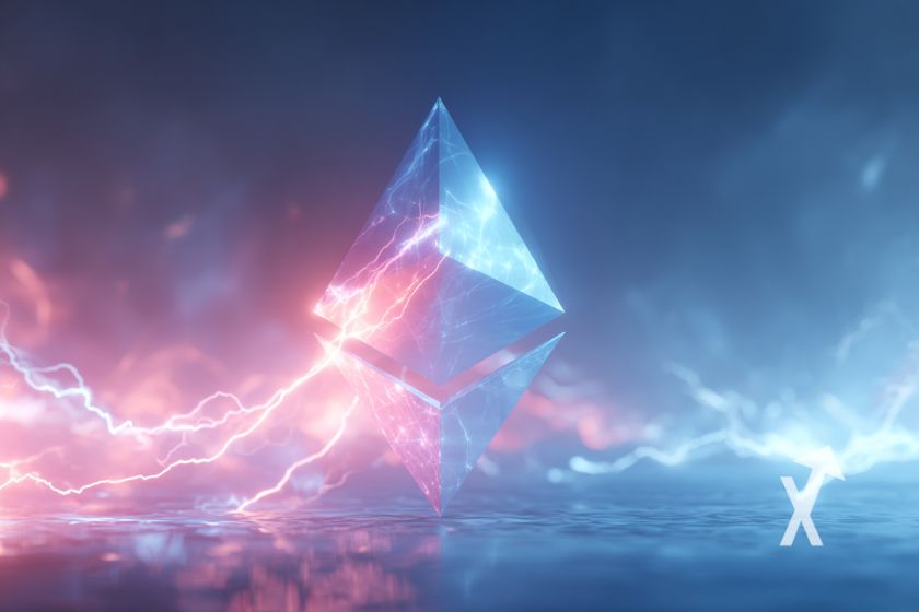 Logotipo Ethereum en azul y rosa.