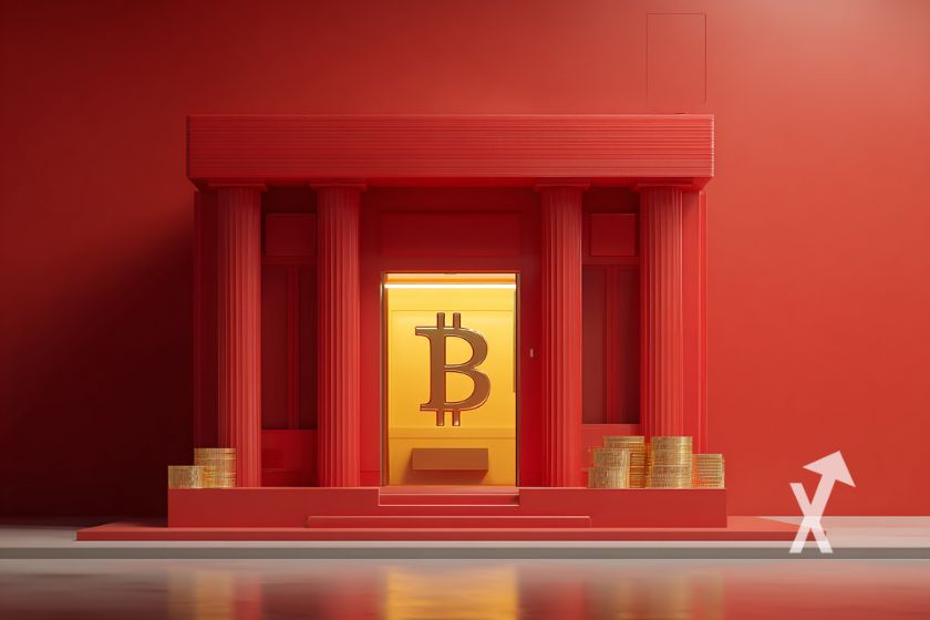"Logo Bitcoin en puerta amarilla"