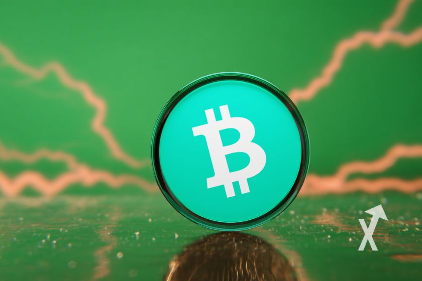 Moneda Bitcoin Cash en verde.