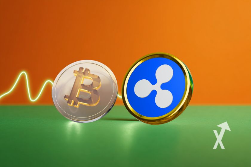 Criptomonedas Bitcoin y XRP, tendencia alcista.