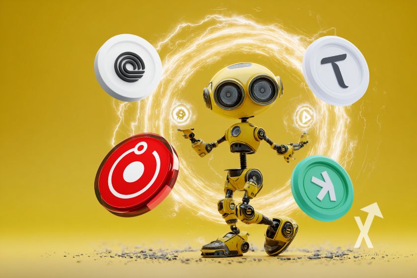 Robot amarillo con halo blanco. (6 palabras)