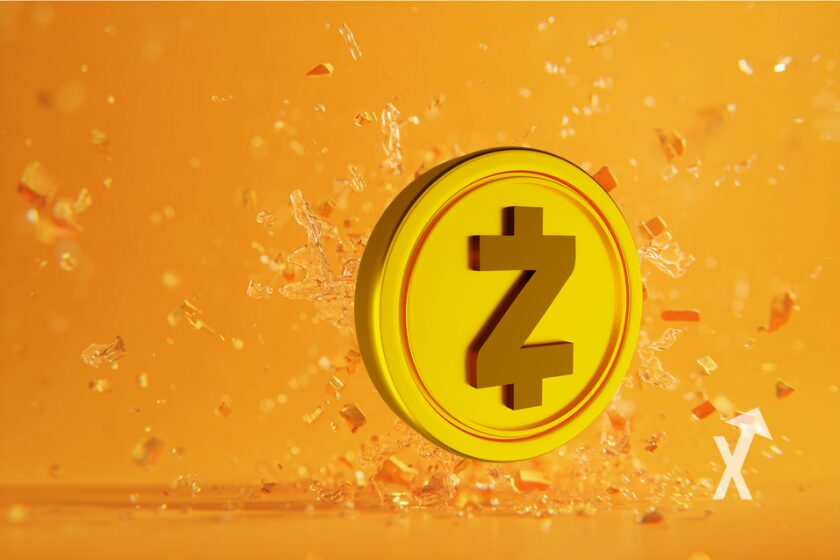 Moneda Zcash ZEC en fondo naranja.
