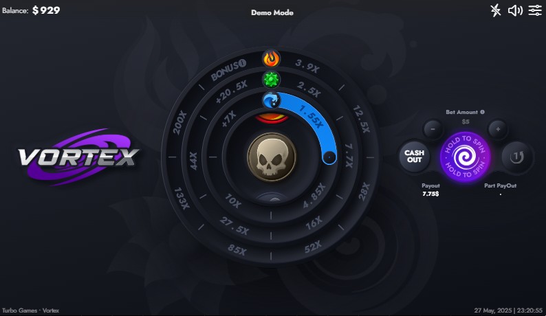 Captura de pantalla de vortex turbo games simbolo de la muerte 