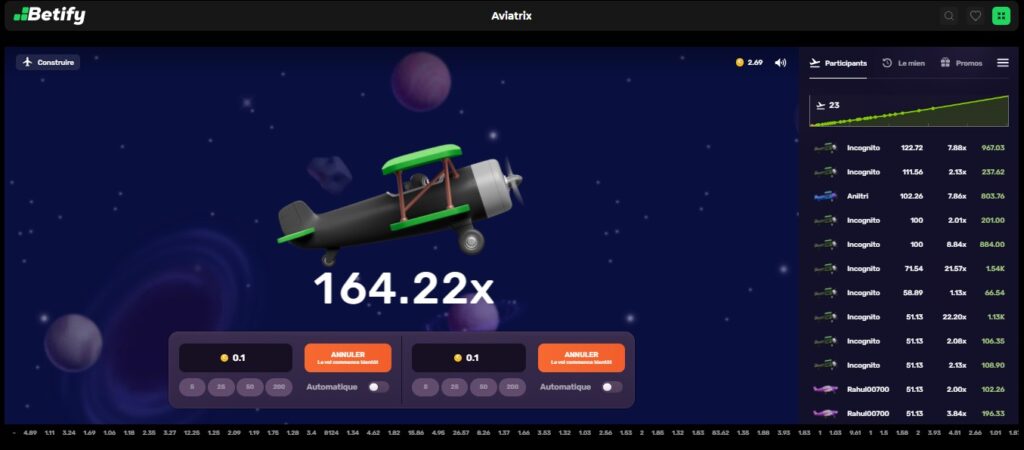 Captura de pantalla de Aviatrix multiplicador x164 aviatrix