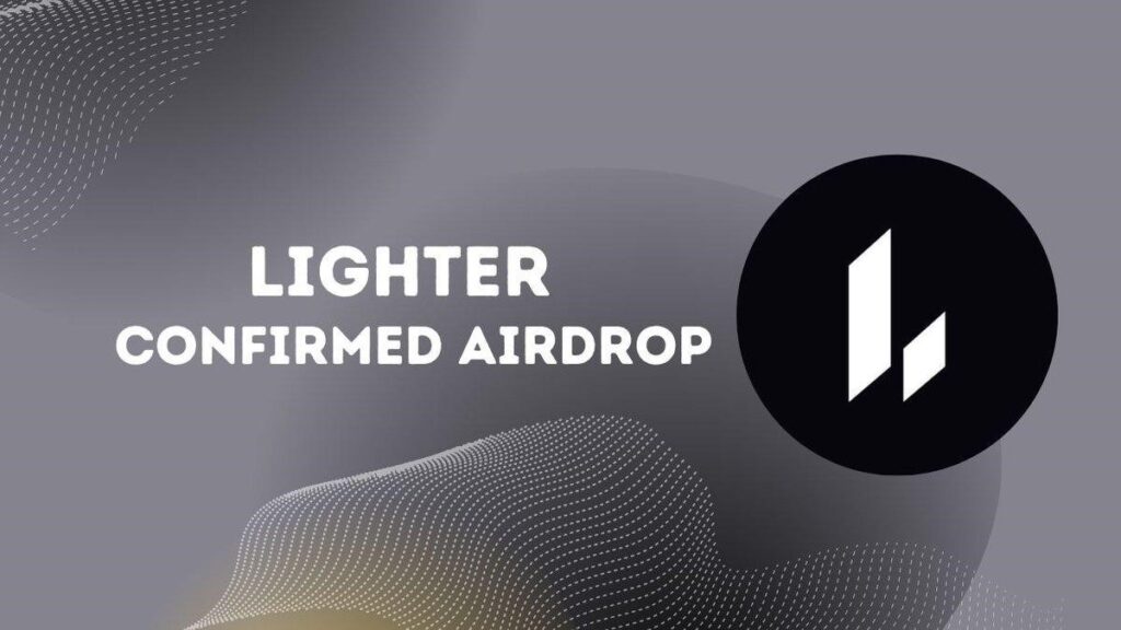 Un fondo gris con formas abstractas, el logo Lighter y la mención Confirmed Airdrop escrita en blanco