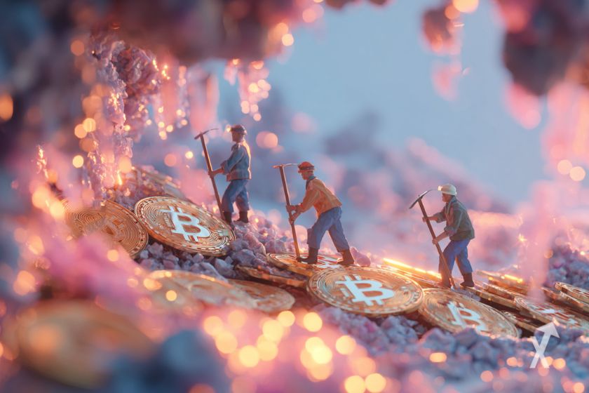 Mineros Bitcoin en mina rosa.