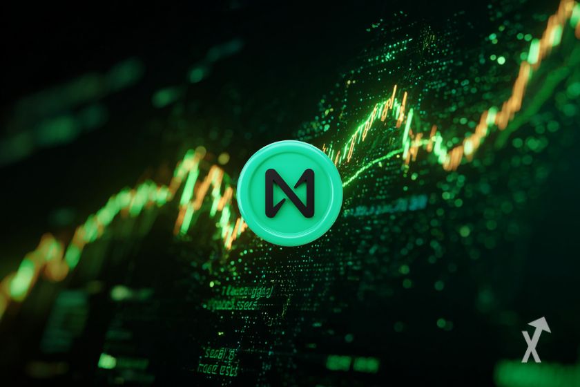 Token NEAR en gráfico de precio verde y negro.
