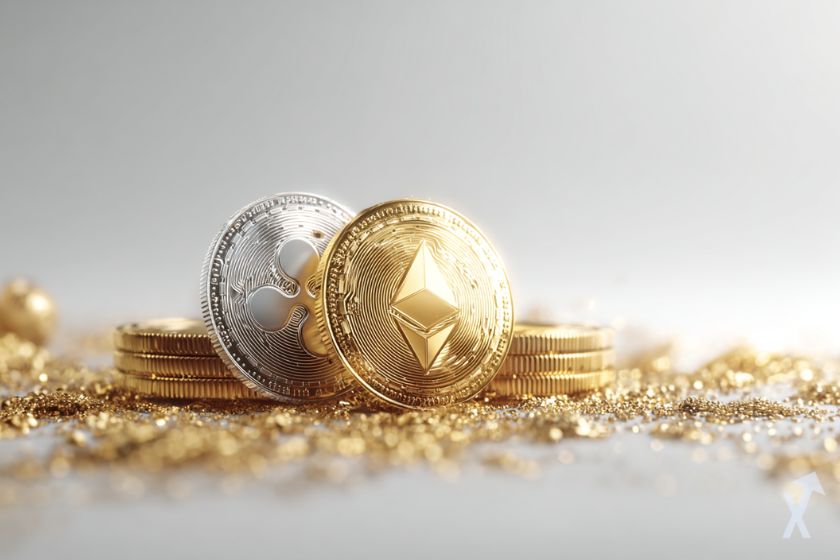 Moneda 3D de Ethereum y XRP.