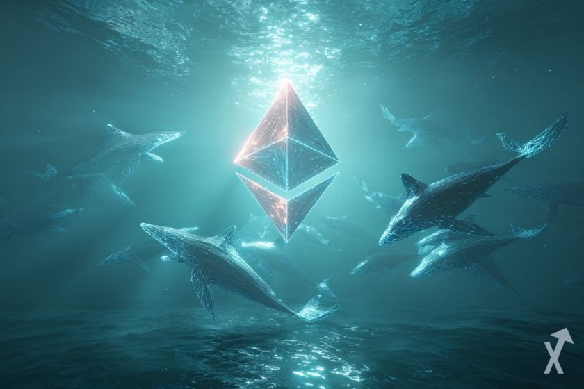 Logo de Ethereum con ballenas azules.