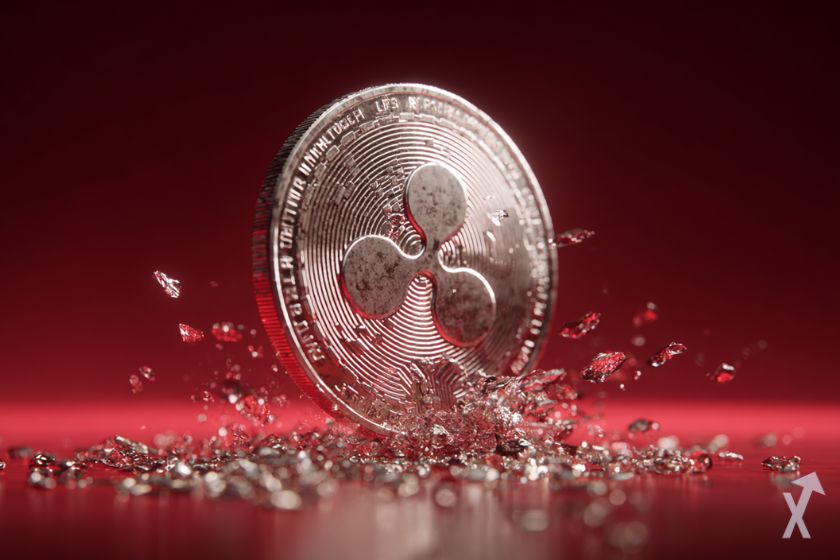 Moneda XRP con brillo plata.