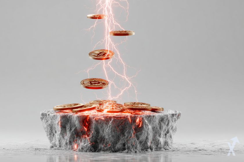 "Monedas digitales caen en piedra gris"