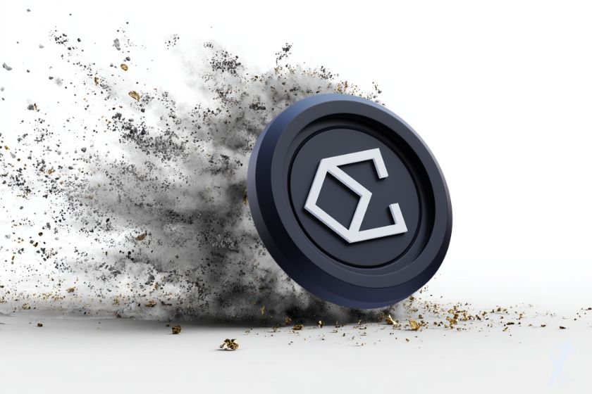 Logo Ethena en explosión de polvo.