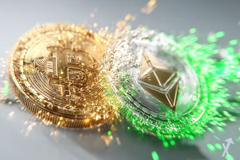 Criptomonedas Bitcoin y Ethereum en explosión.