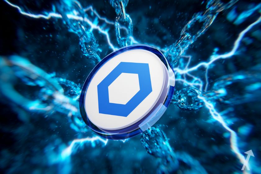 Logotipo Chainlink con electricidad y cadenas.