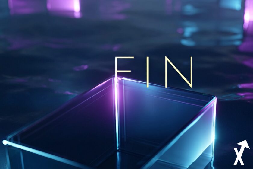 Moneda digital blockchain en fondo degradado.