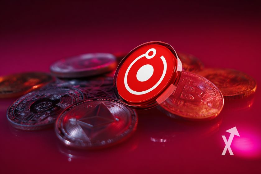 Moneda Bitcoin roja sobre otras monedas.