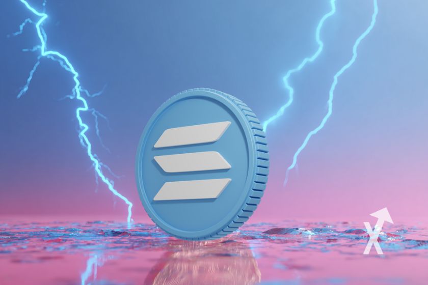 Moneda Solana azul, fondo el&eacute;ctrico.