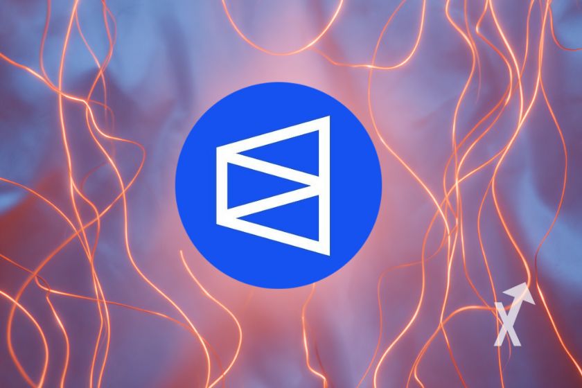 Logo de Polymarket en rosa y azul con l&iacute;neas naranjas.