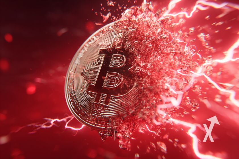 "Moneda Bitcoin en electricidad roja"
