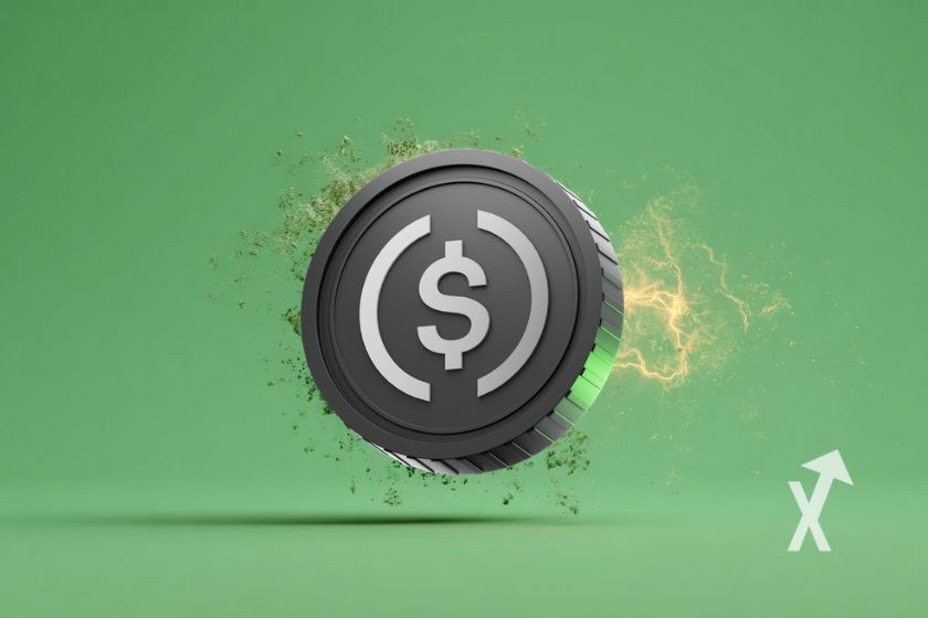 Moneda 3D de Ethereum sobre verde.