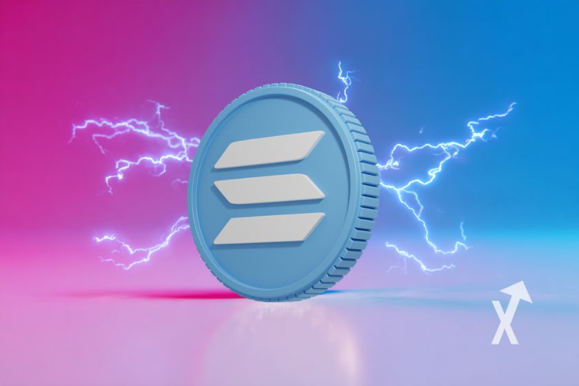 Moneda Solana con electricidad azul. Brillante.