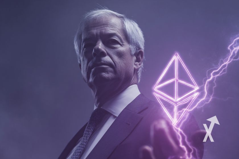 Jamie Dimon sostiene Ethereum violeta.