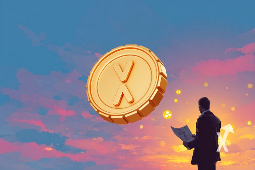 Moneda XRP sobre fondo colorido.