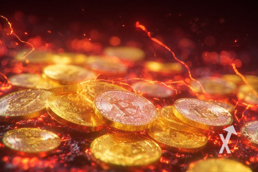 Cripto tokens con fondo rojo.