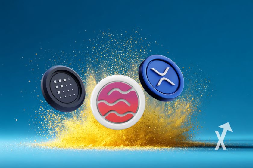 Monedas digitales sobre fondo azul brillante.