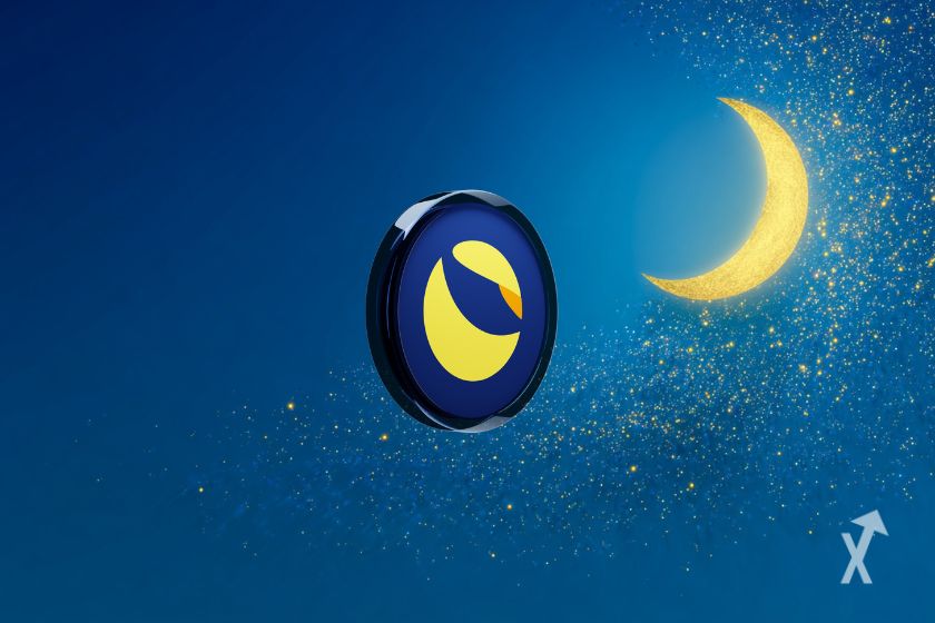 Token LUNC brilla en cielo estrellado.