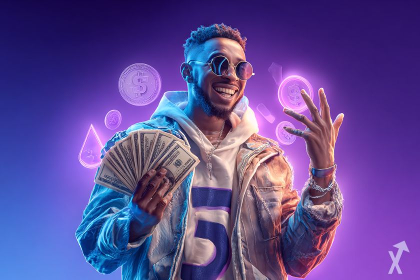 Operador contento muestra 5 airdrops cripto.