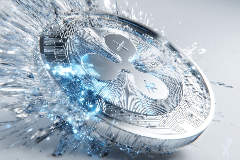 Criptomoneda XRP en explosión gris-azul.