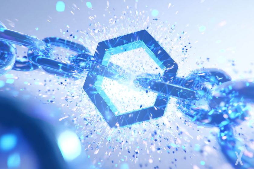 Logotipo de Chainlink en cadenas azules.