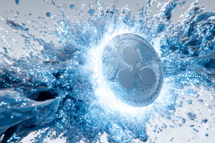 Moneda virtual XRP en explosión azul.