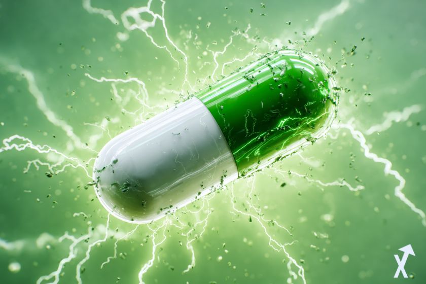 Sello verde y blanco vibrante.